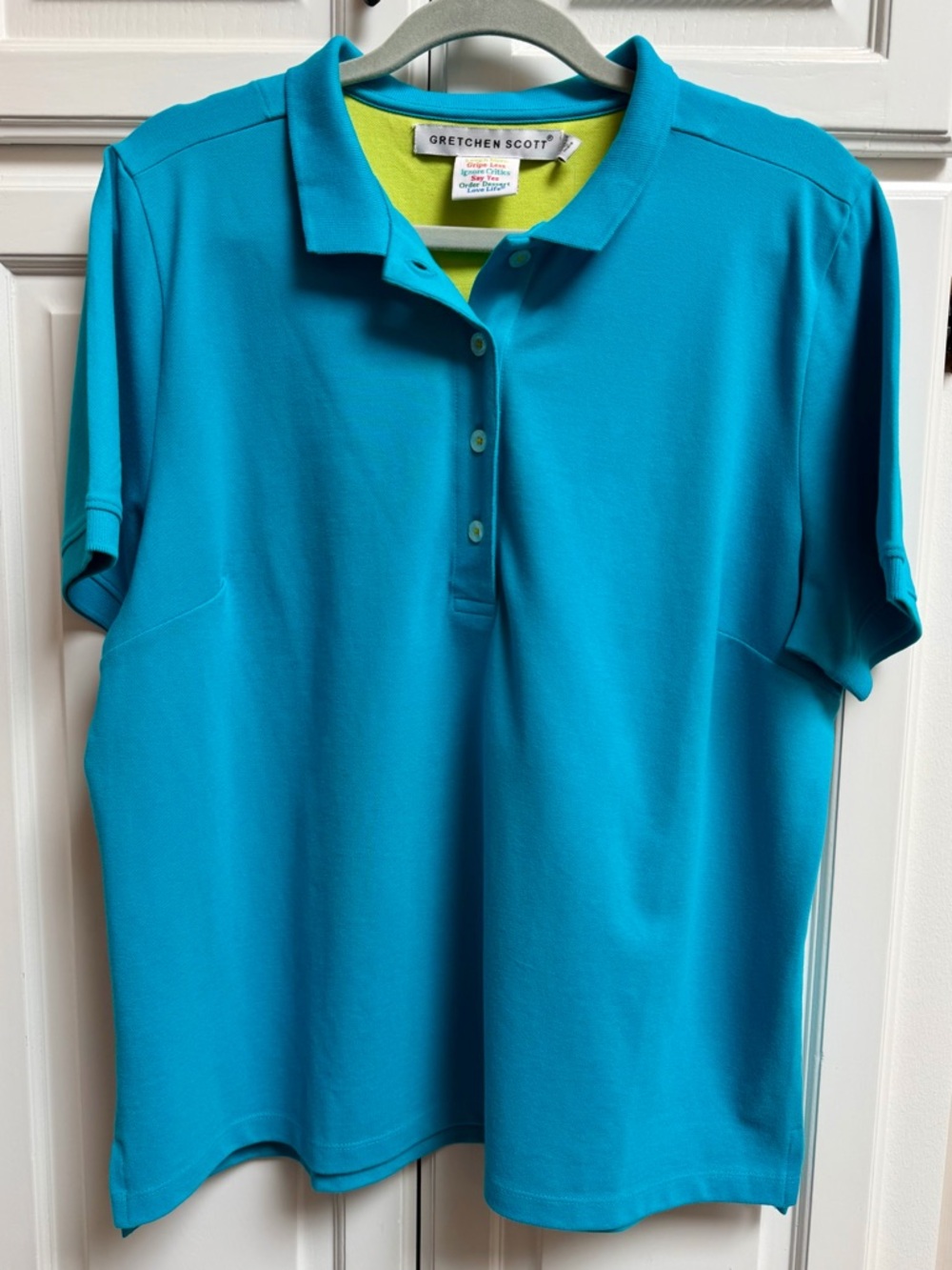 NWT Gretchen Scott Gripe Less Polo Shirt in Turquoise Size XXL or Goddess